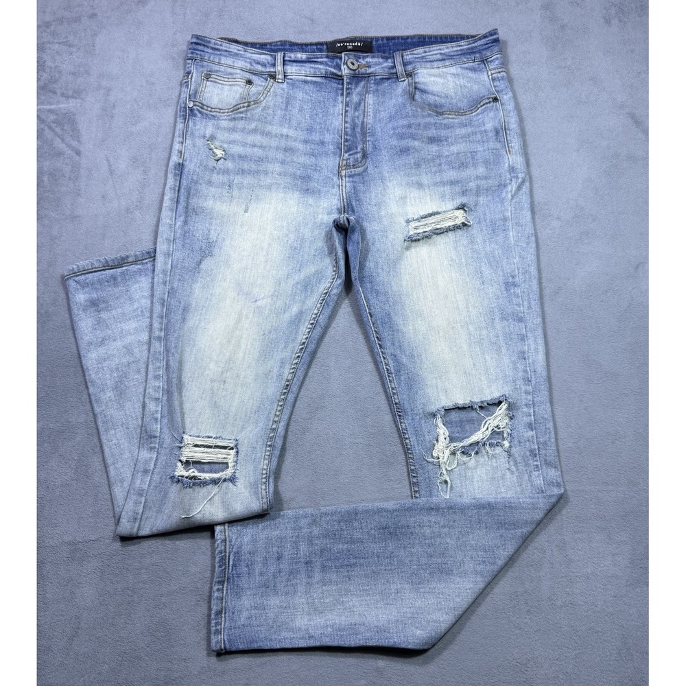 Serenade Jeans Mens 36x33 Skinny Stretch Denim Distressed Tapered Light Wash